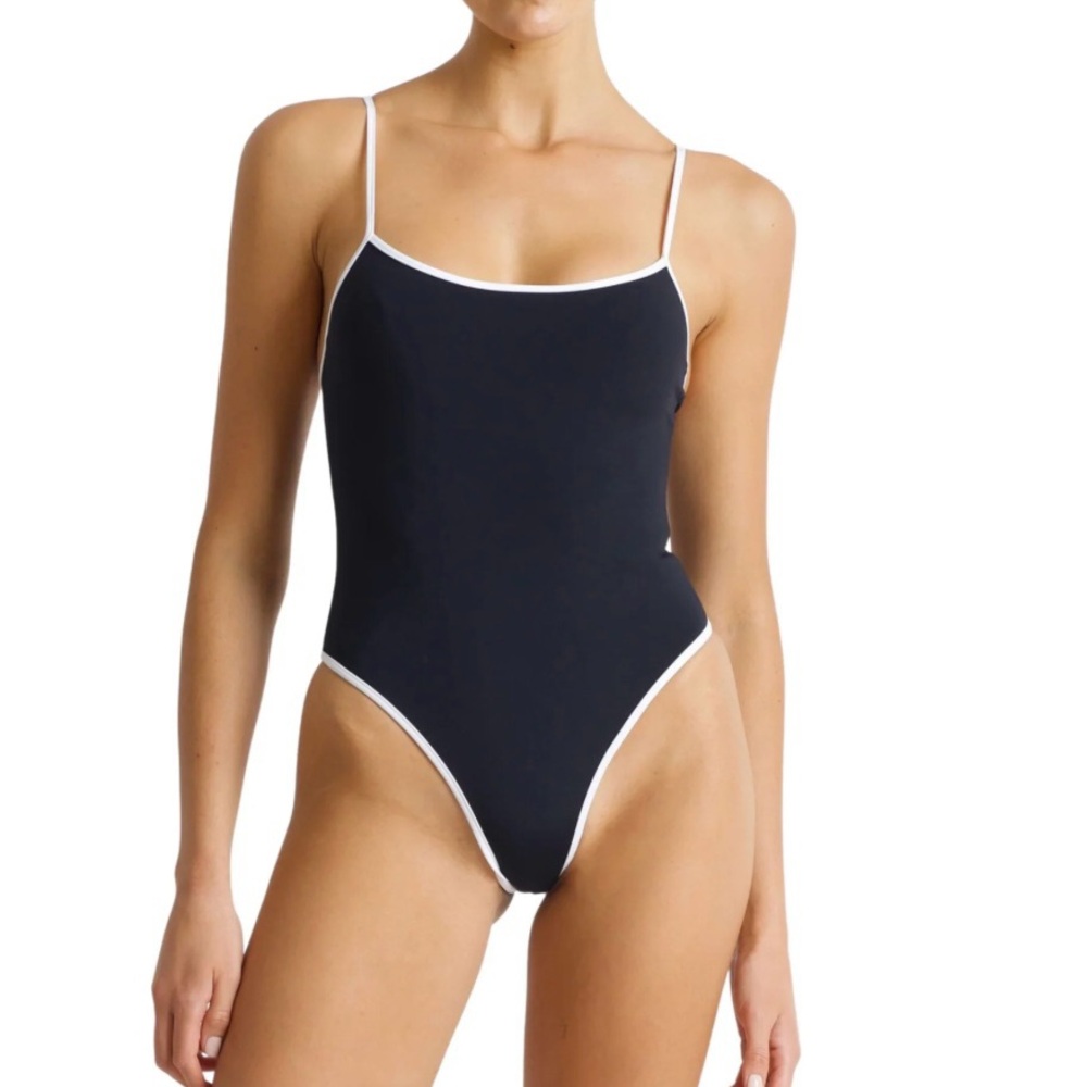 Tropic of C Black Nova One-Piece Swimsuit with White Trim and Adjustable Straps